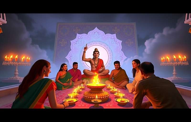 Shirdi Sai Baba Miracles gameplay showing a player performing virtual aarti with other devotees